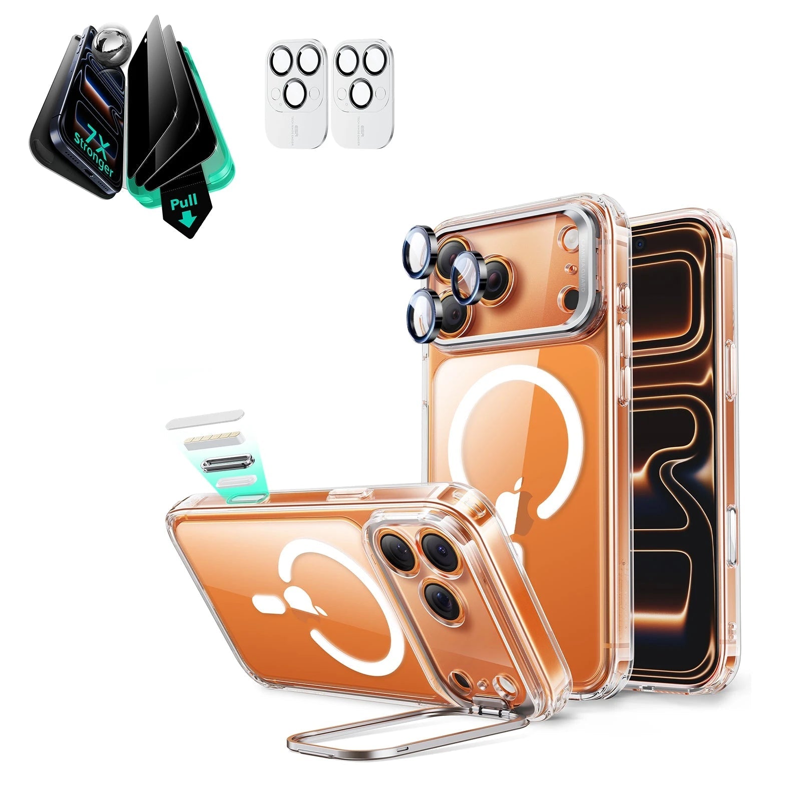 iPhone 17 Pro Max Classic Hybrid Magsafe Case with Stand and Privacy Screen Protector Bundle Clear