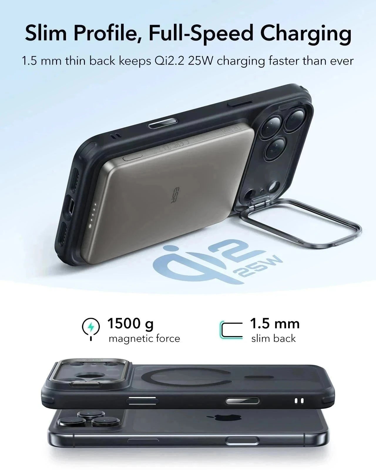 ESR iPhone 17 Pro Max Classic Hybrid Magsafe Case with Stand Camera Control Frosted Black Wireless charging