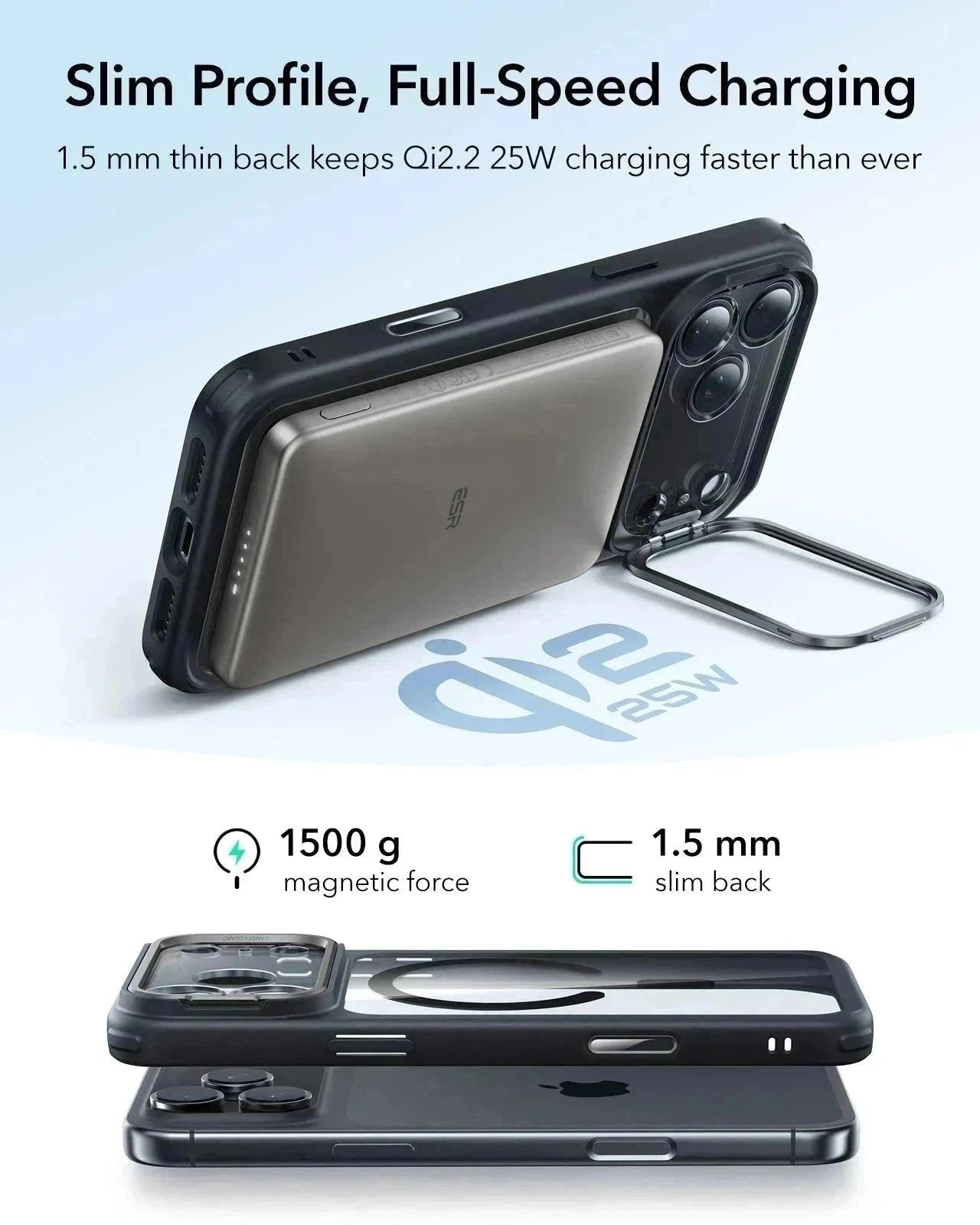 ESR iPhone 17 Pro Max Classic Hybrid Magsafe Case with Stand Camera Control Clear Black Wireless charging