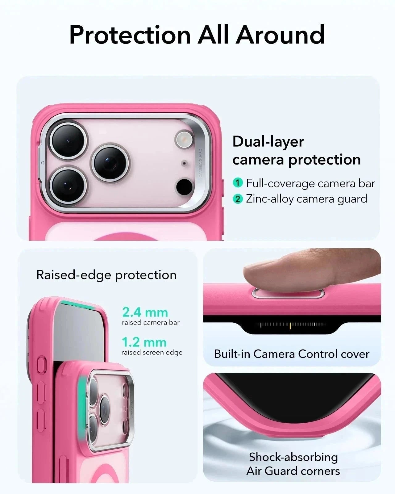 ESR iPhone 17 Pro Max Classic Hybrid Magsafe Case with Stand Camera Control Frosted Pink Raised Edge Protection