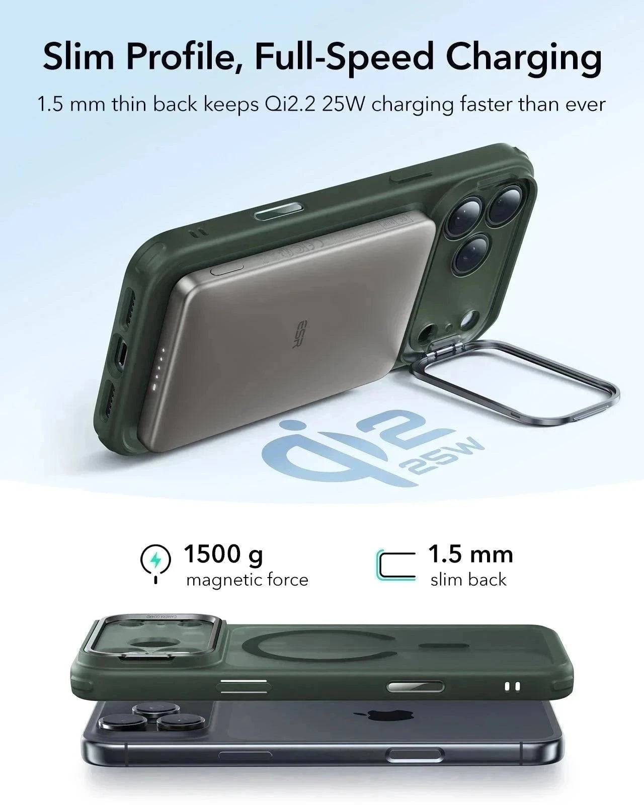 ESR iPhone 17 Pro Max Classic Hybrid Magsafe Case with Stand Camera Control Frosted Green Wireless charging