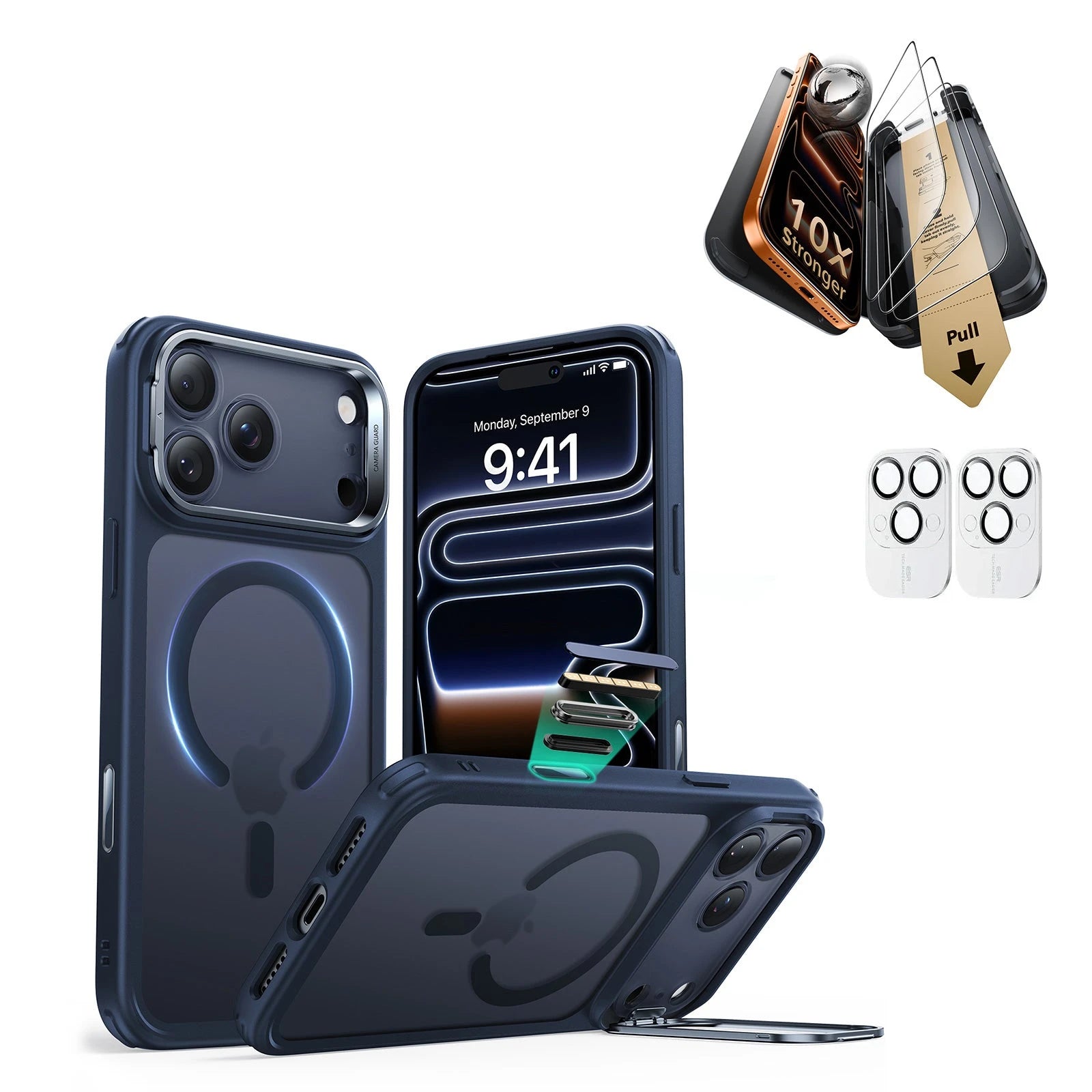 iPhone 17 Pro Max Classic Hybrid Magsafe Case with Corning Glass Screen Ptorctor Frosted Blue