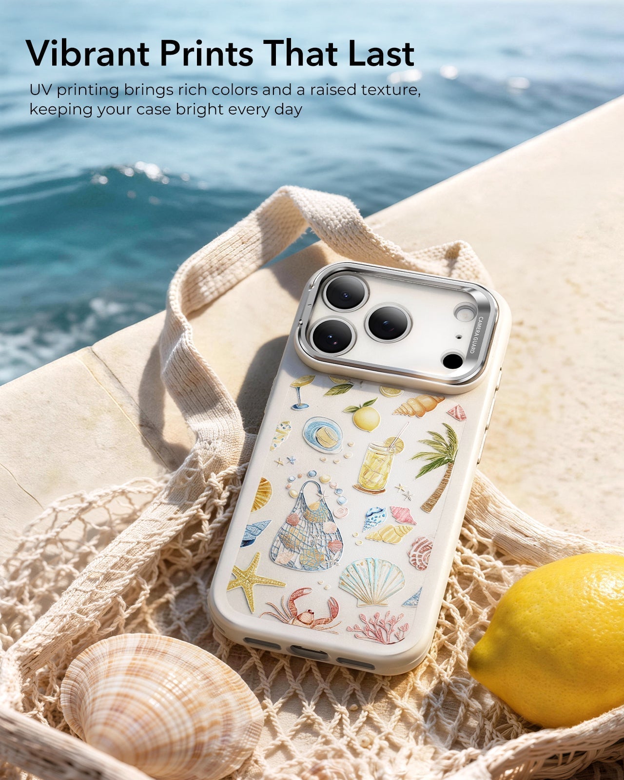 ESR White Ocean Shell iPhone 17 Pro Max Magsafe case with Stand Vibrant Prints That Last