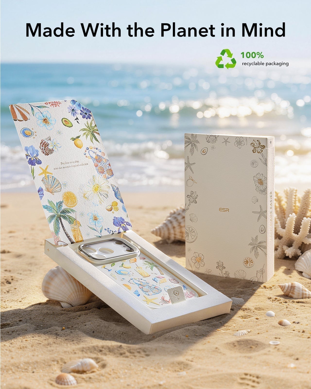ESR White Ocean Shell iPhone 17 Pro Max Magsafe case with Stand Made With the Planet in Mind