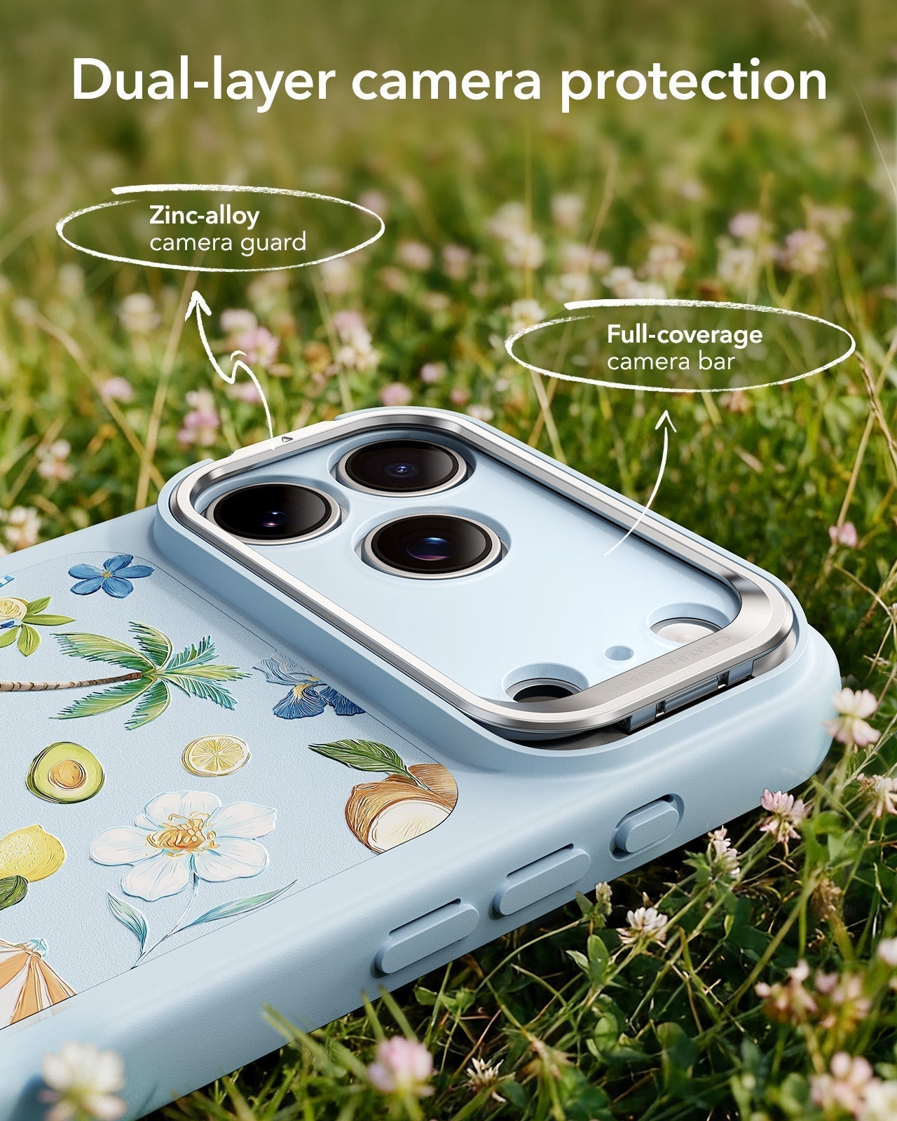 ESR Blue Floral iPhone 17 Pro Max Magsafe Case with Stand Dual-layer camera protection