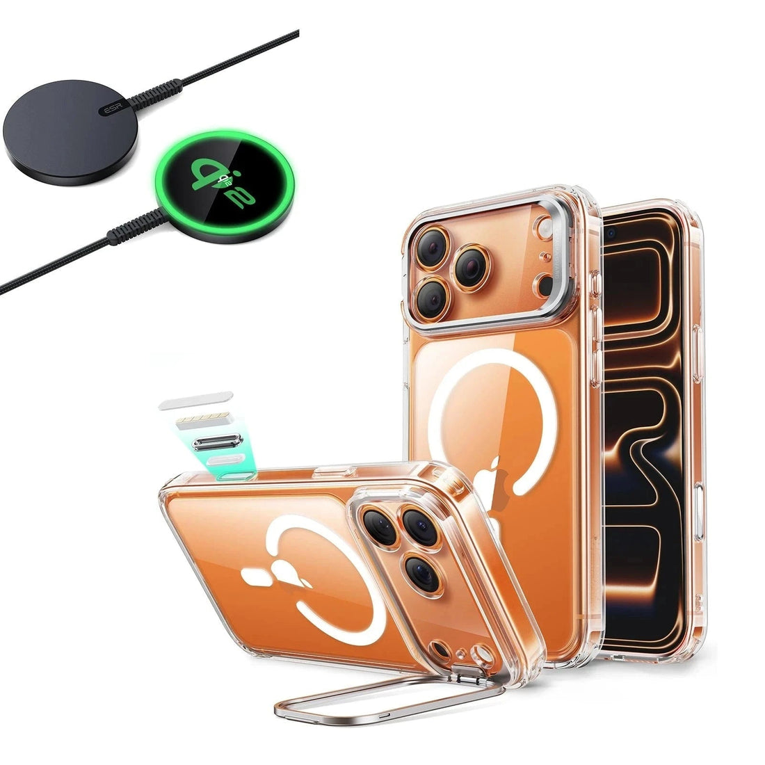 iPhone 17 Pro Classic Hybrid Magsafe Case With Stand  and Qi2 Wireless Charger Clear