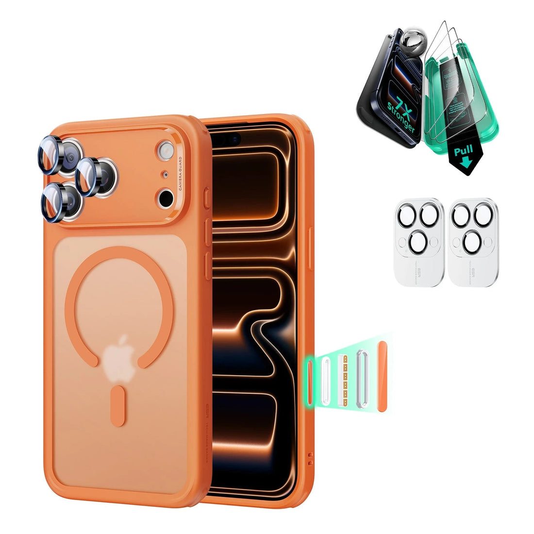 iPhone 17 Pro Max Classic Hybrid Magsafe Case with Screen Protector Bundle Frosted Orange