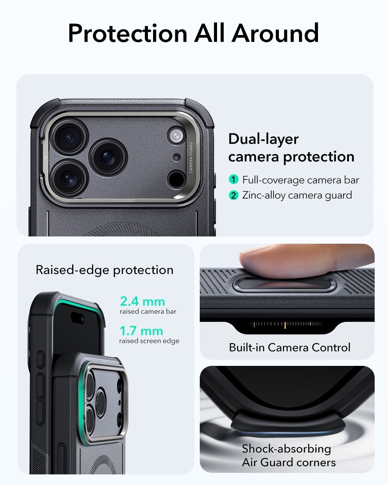 ESR iPhone 17 Pro Max Cyber Tough Magsafe Case with Stand and Camera Control Gray Military Grade Protection