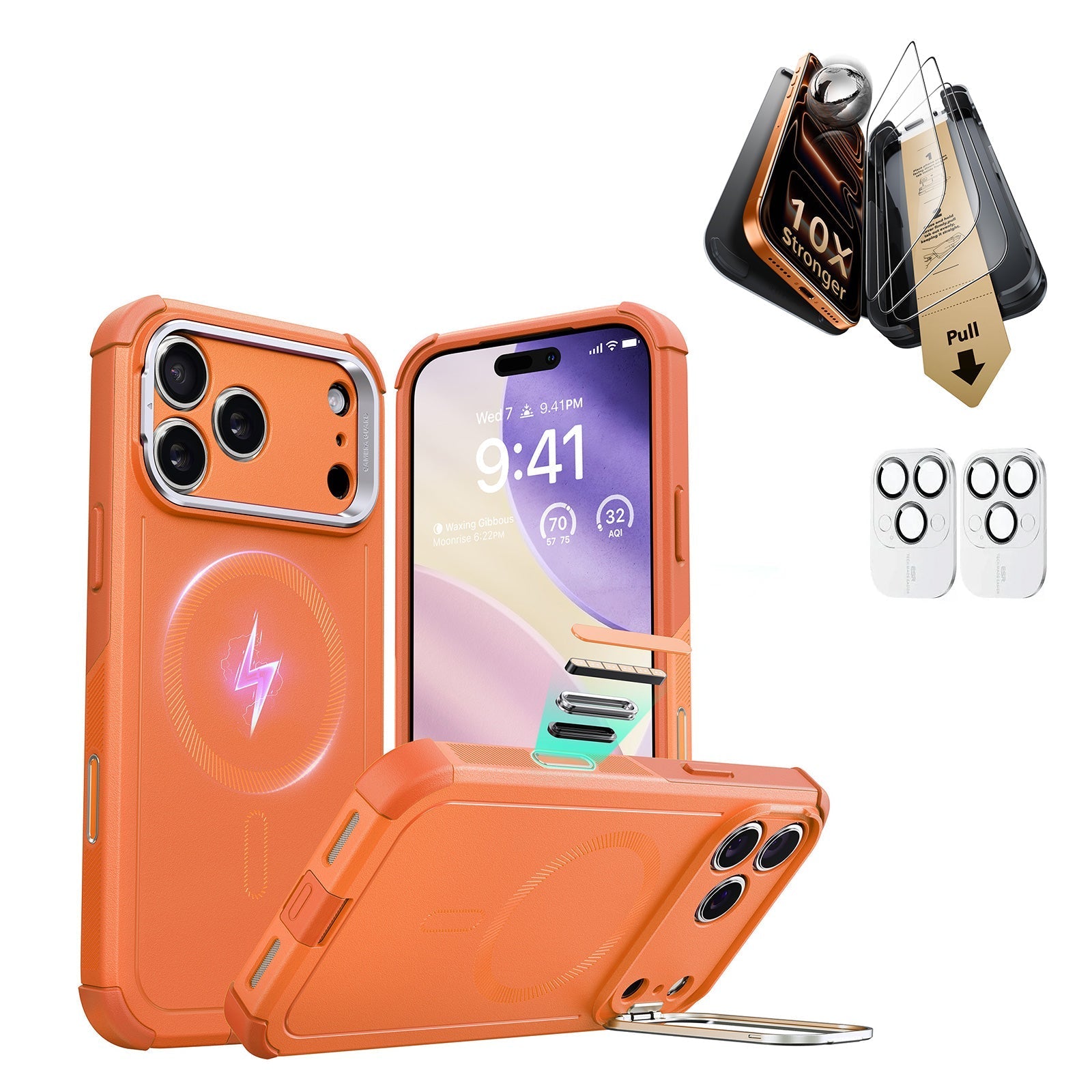 iPhone 17 Pro Max Cyber Tough Magsafe Case with Corning Glass Screen  Ptorctor Orange