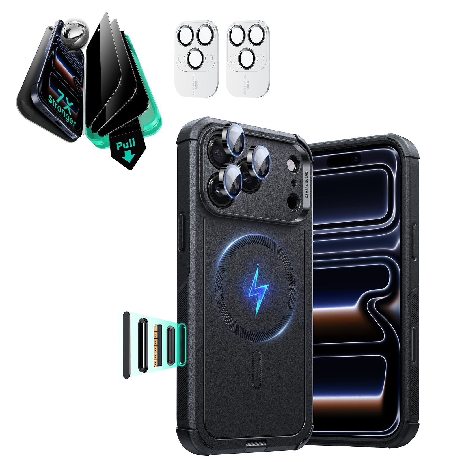 iPhone 17 Pro Max Cyber Tough Magsafe Case with Privacy Screen Protector Black