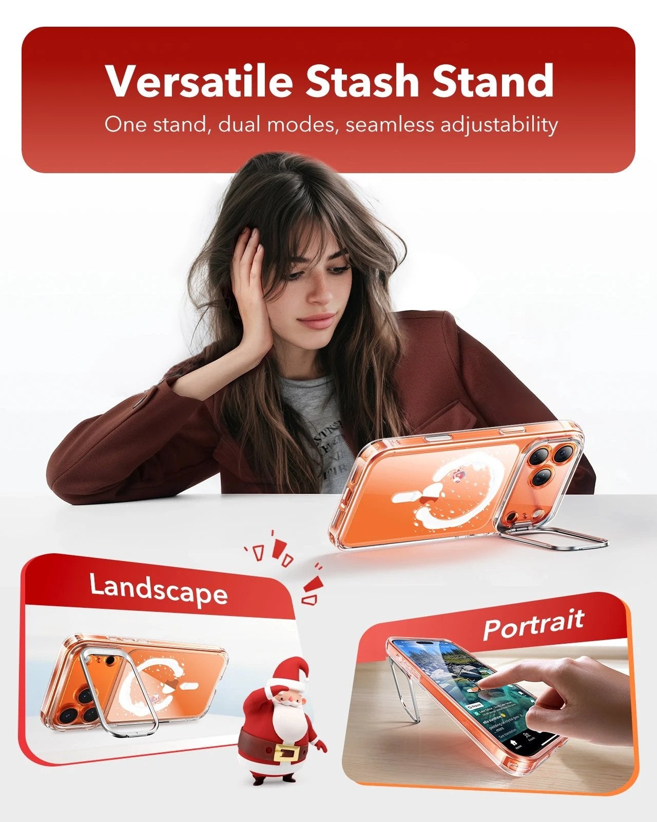 Print iPhone 17 Pro Max Magsafe Case with Stand Clear Christmas Santa Skater Versatile Stash Stand