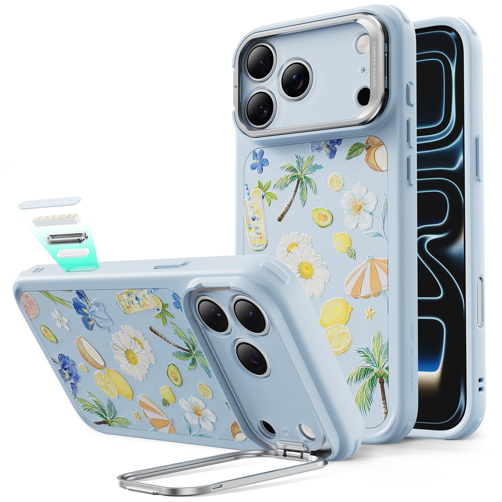 Blue Floral iPhone 17 Pro Max Magsafe Case with Stand