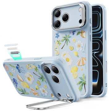 Blue Floral iPhone 17 Pro Max Magsafe Case with Stand