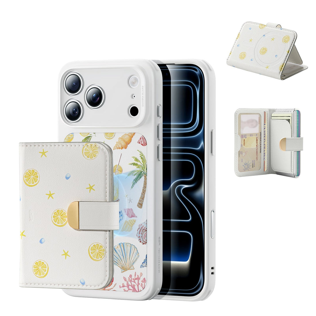 Withe Shell iPhone 17 Pro Max Magsafe Case with Aura Clutch MagSafe Wallet