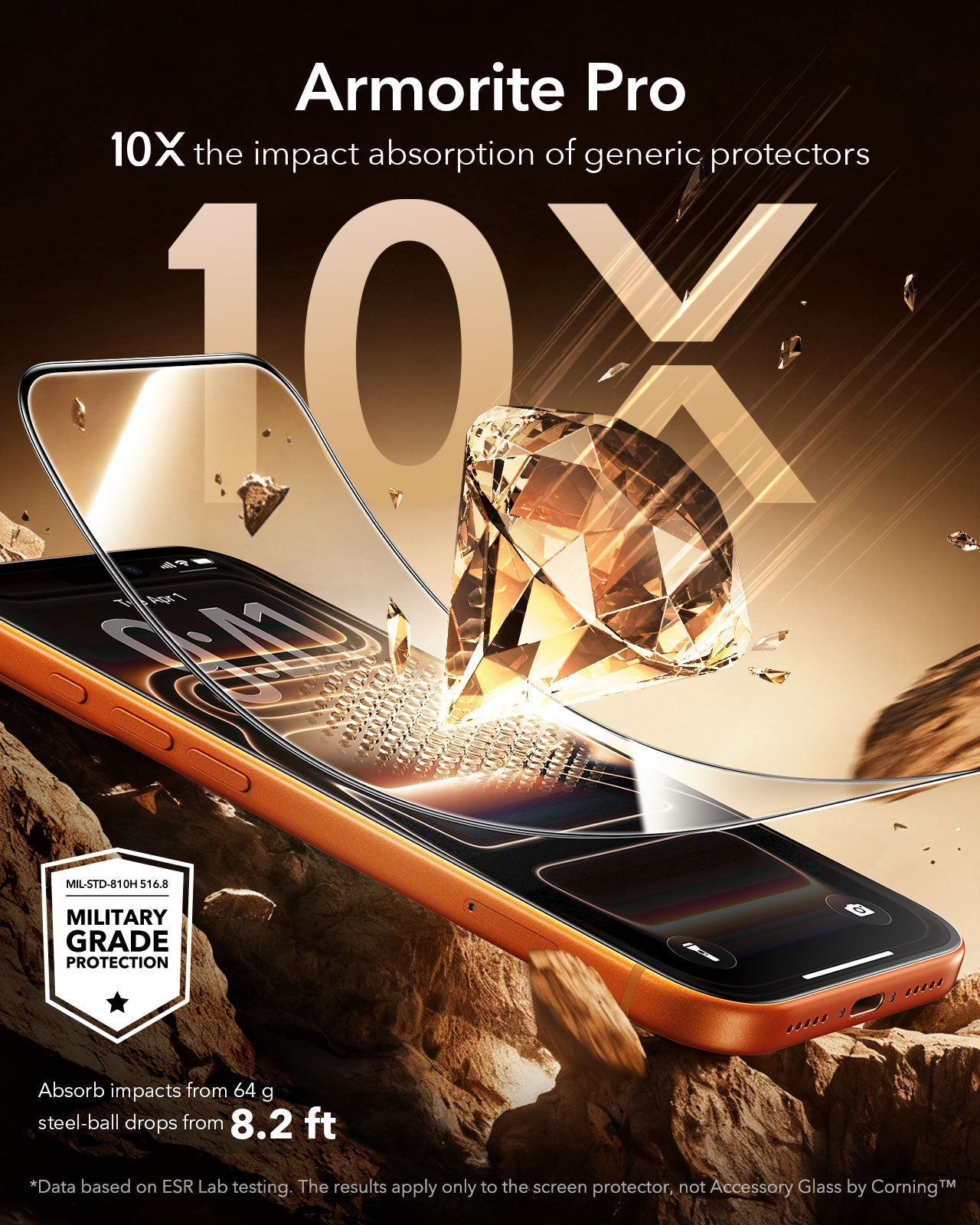 ESR iPhone 17 Pro Max Accessory Glass by Corning Screen Protector military grade protection 10 X the impacrt absorption of generic protector