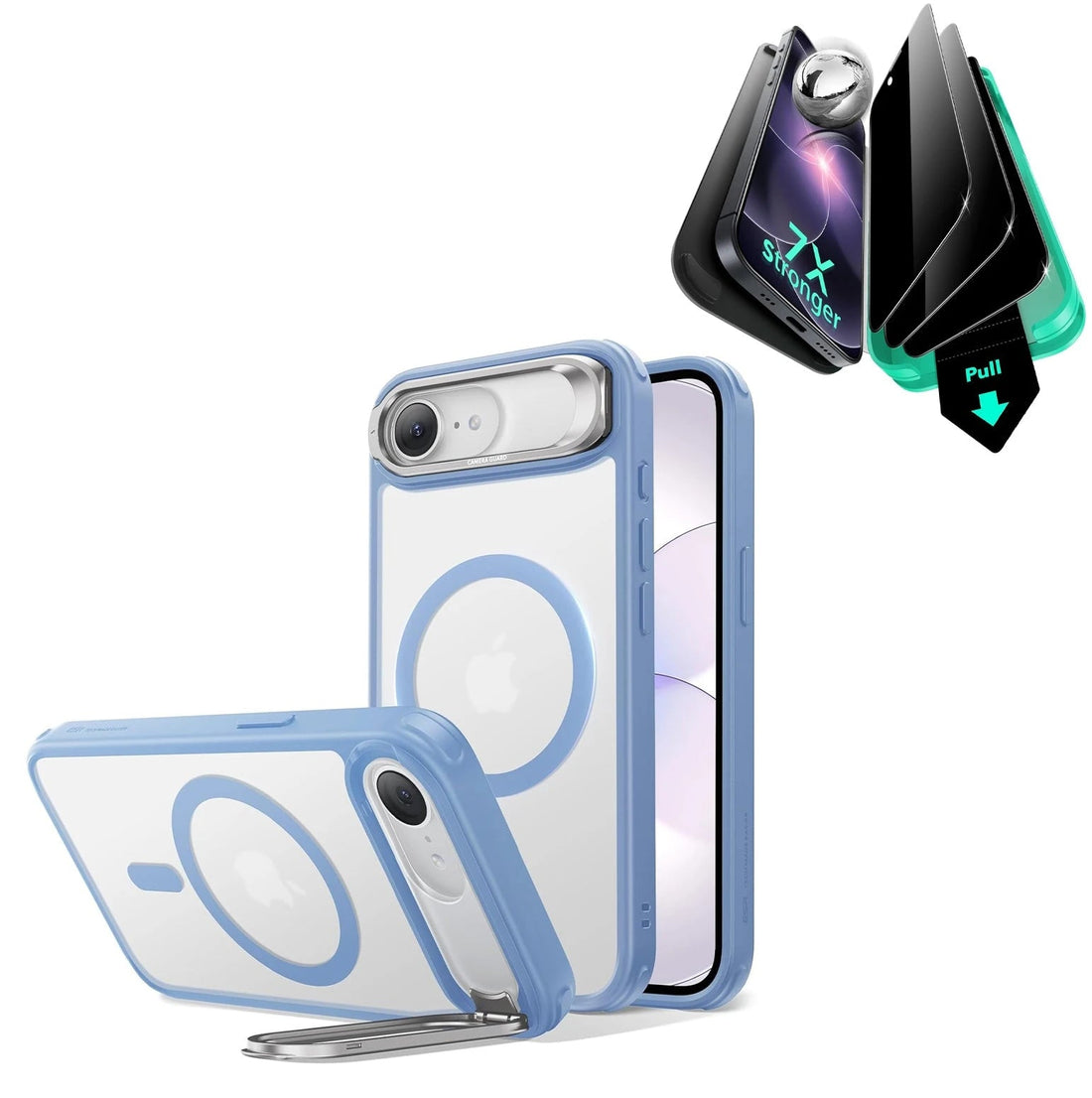 iPhone 17e Classic Hybrid Magsafe Case with Stand and Armorite Privacy Screen Protector Frosted Light Blue