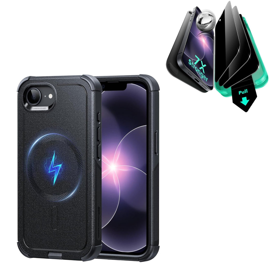 iPhone 17e Cyber Tough Mgsafe Case with Armorite Privacy Screen Protector Black
