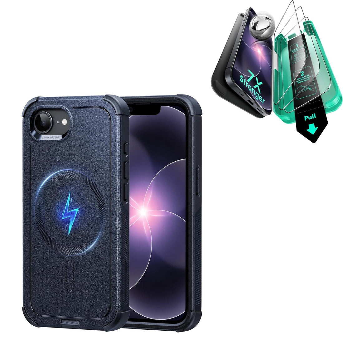 iPhone 17e Cyber Tough Magsafe Case with Armorite Temepered Glass Screen Protector Blue