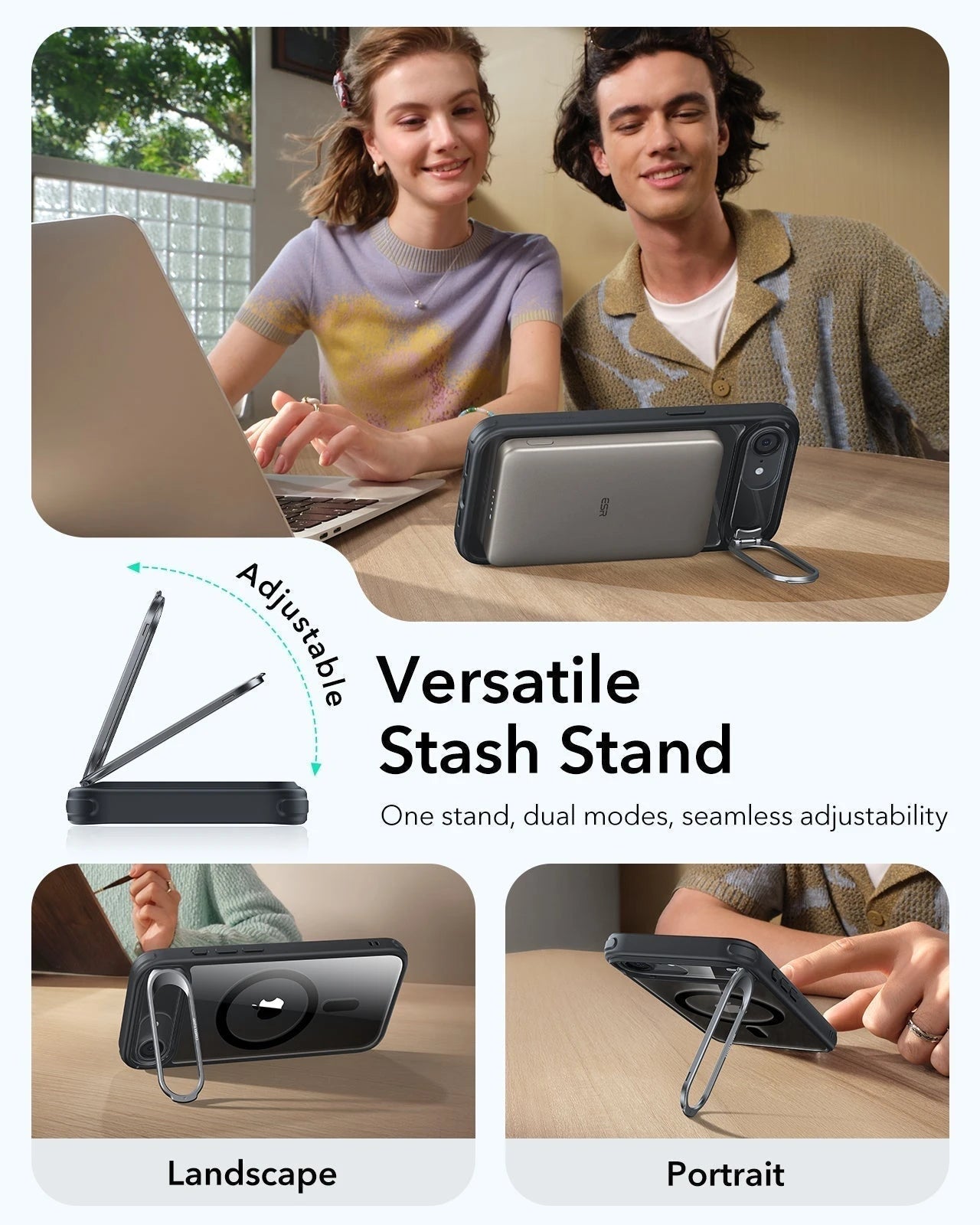 ESR iPhone 17e Classic Hybrid Magsafe Case with Stand Clear Black Versatile Stash Stand