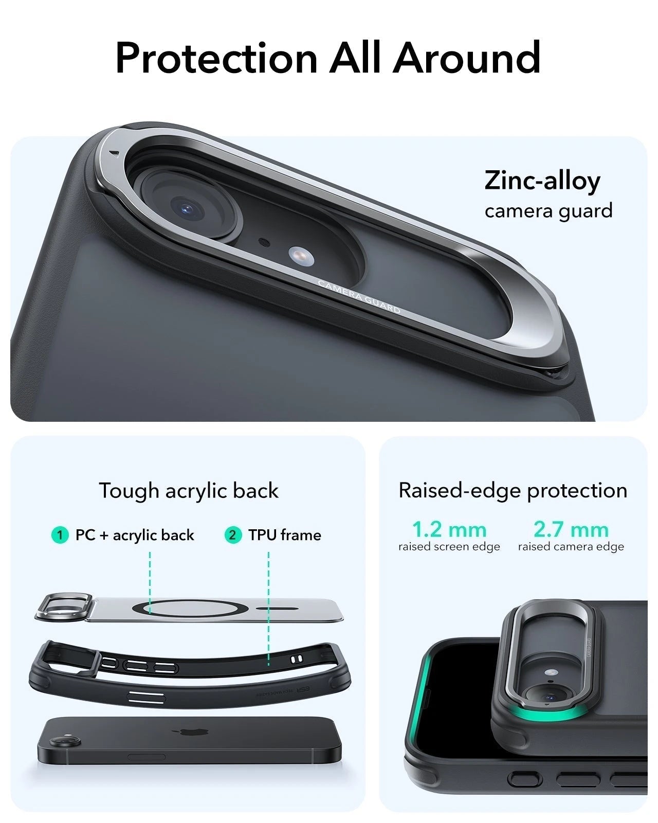 ESR iPhone 17e Classic Hybrid Magsafe Case with Stand Frosted Black Protection All Around