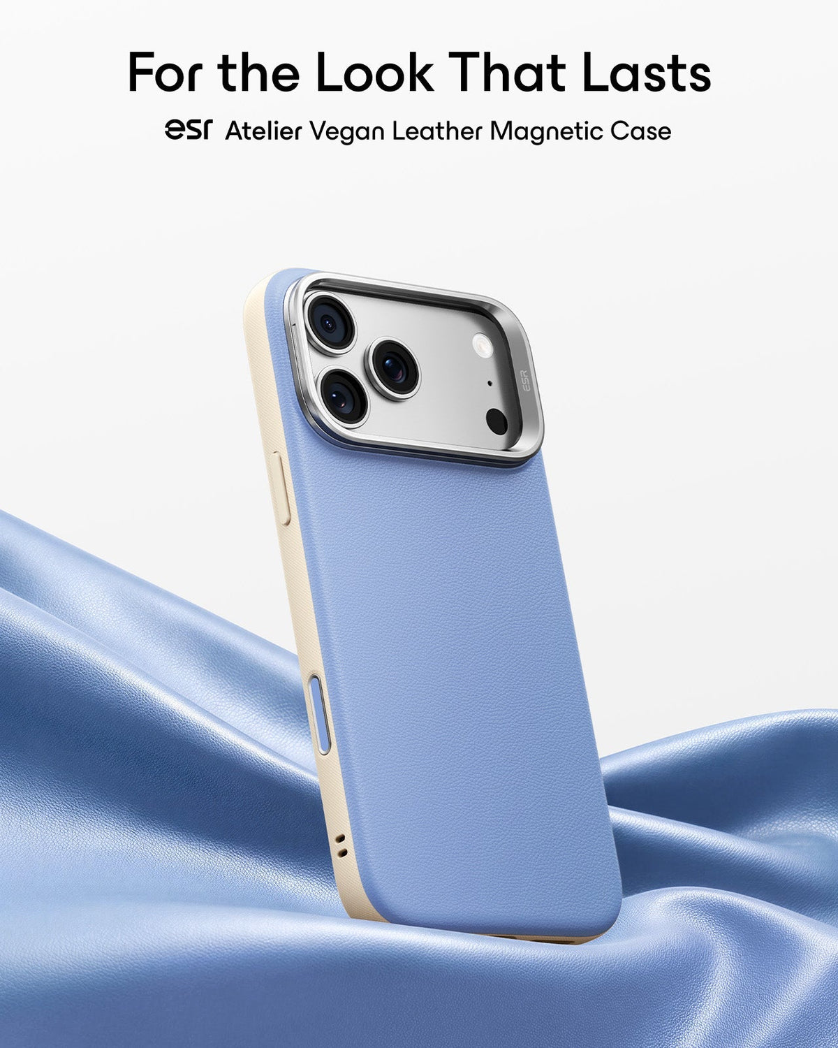 Misty Blue Vegan Leather iPhone 18 Pro Magsafe Case with Stand For the Look That Lasts