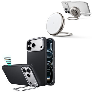 iPhone 18 Pro Atelier Silicone Leather Magnetic Case with Camera Control and Flex Stand, Plus Cyclone 25W Magnetic Charging Pad Bundle - Black ESR ESR