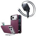 iPhone 18 Pro Atelier Vegan Leather Magnetic Case with Camera Control and Flex Stand, Plus Xtend 100W Retractable Car Charger Bundle - Deep Burgundy
