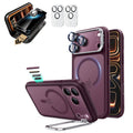 Frosted Deep Burgundy iPhone 18 Pro Magsafe Slim Phone Case with Stand pair corning privacy glass privacy screen protector and camera lens protector