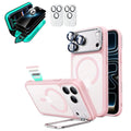 Frosted Pink iPhone 18 Pro Magsafe Slim Phone Case with Stand pair tempered glass privacy screen protector and camera lens protector