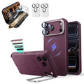 Burgundy iPhone 18 Pro Max Cyebr Tough Magsafe Phone Case with Stand pair corning glass  screen protector and camera lens protector