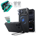 Black iPhone 18 Pro Max Cyebr Tough Magsafe Phone Case with Stand pair tempered glass screen protector and camera lens protector