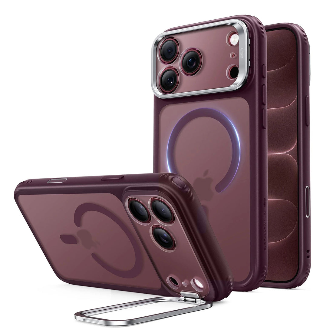Frosted Deep Burgundy iPhone 18 Pro Max Magsafe Slim Phone Case with Stand 