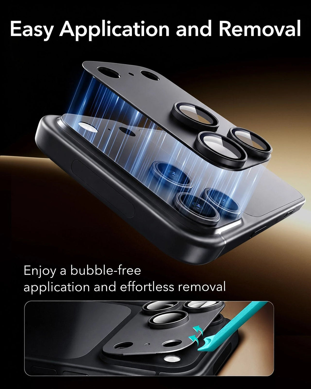 ESR Black iPhone 18 Pro Corning Glass Camera Lens Protector Easy Application and Removal