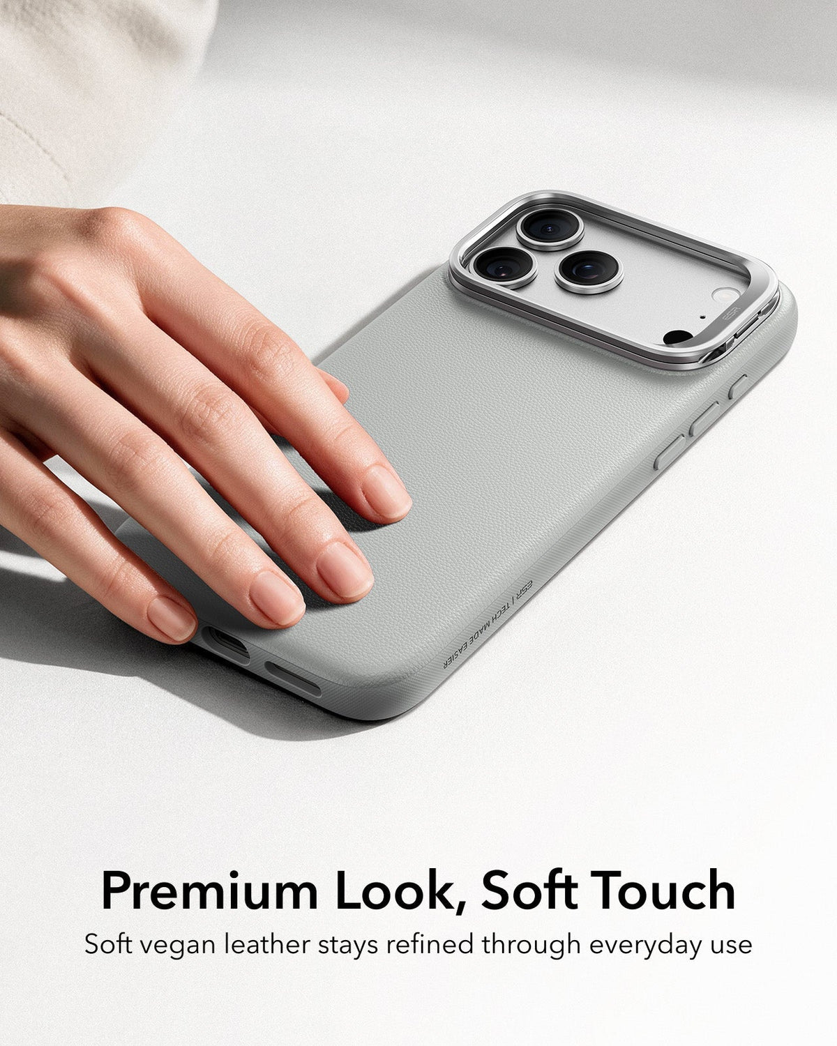 ESR Light Gray Leather iPhone 18 Pro Magsafe Case with Stand Premium Look, Soft Touch