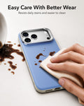 ESR Misty Blue Leather iPhone 18 Pro Magsafe Case with Stand Easy Care With Better Wear
