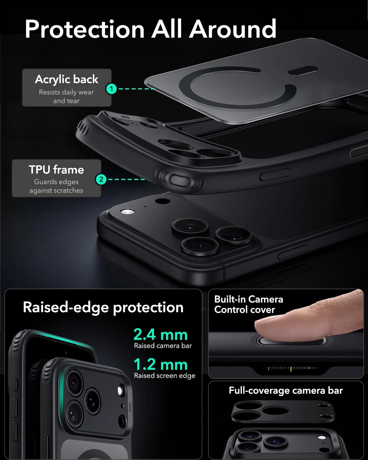 ESR Frosted Black iPhone 18 Pro Magsafe Slim Phone Case  Protection All Around