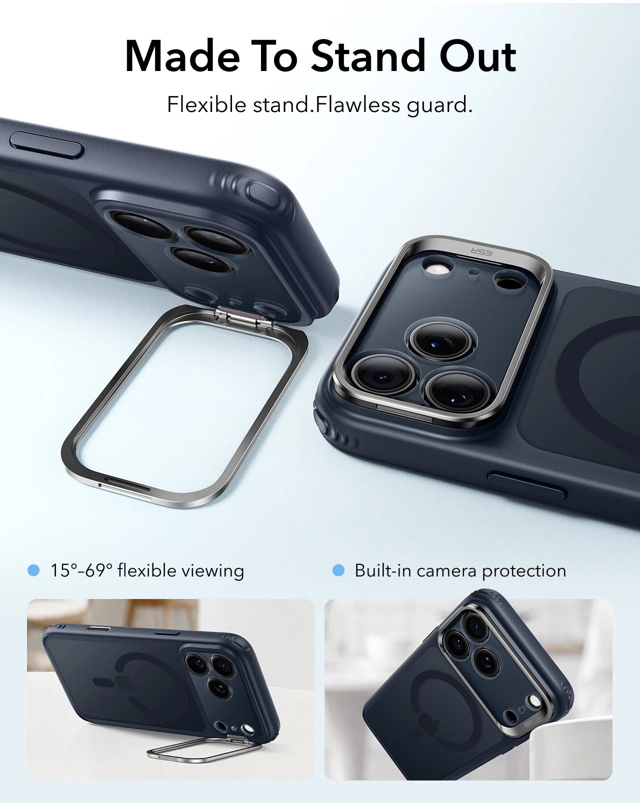 ESR Frosted Blue iPhone 18 Pro Max Magsafe Slim Phone Case with Stand Made To Stand Out