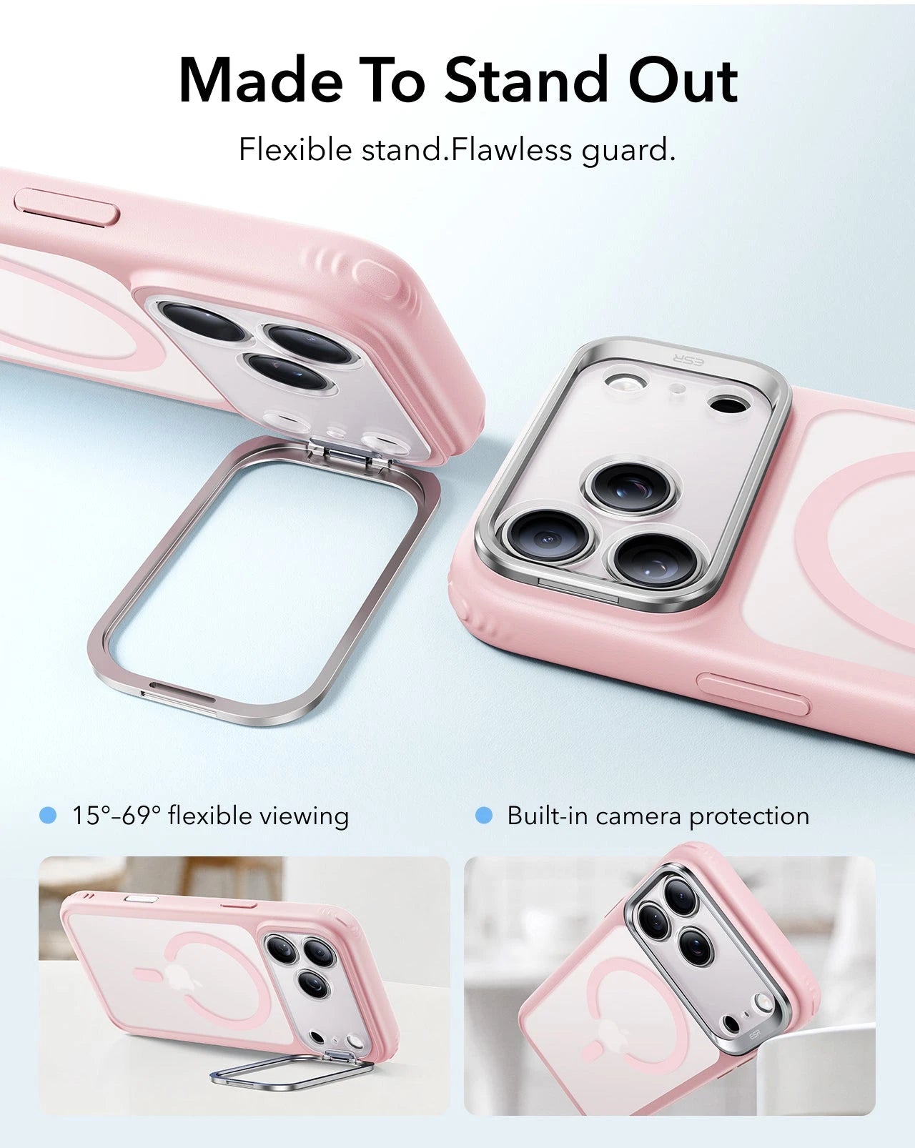 Frosted Bubblegum Pink iPhone 18 Pro Magsafe Slim Phone Case with Stand Made To Stand Out