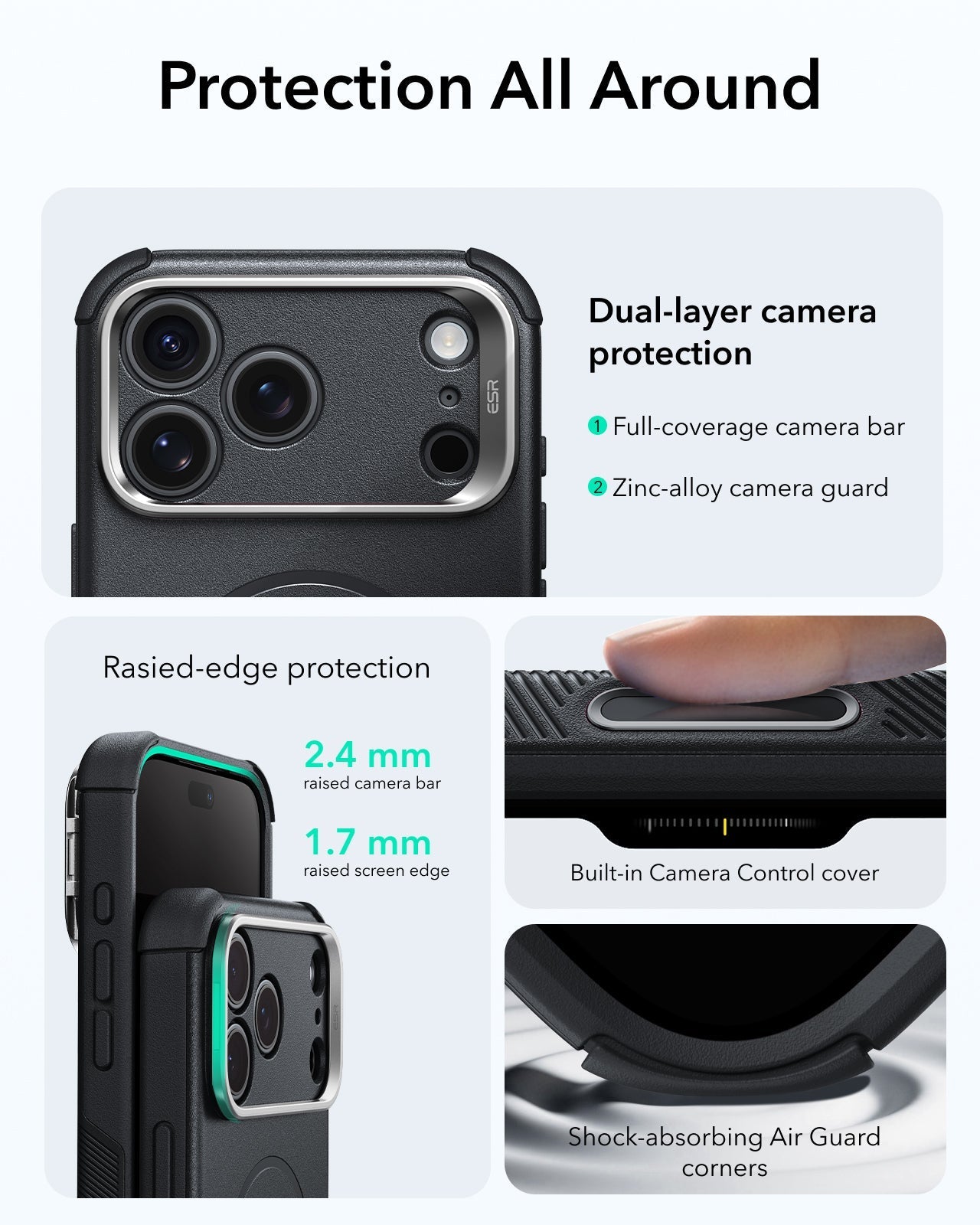 ESR Black iPhone 18 Pro Tough Phone Case Magsafe with Stand Protection All Around