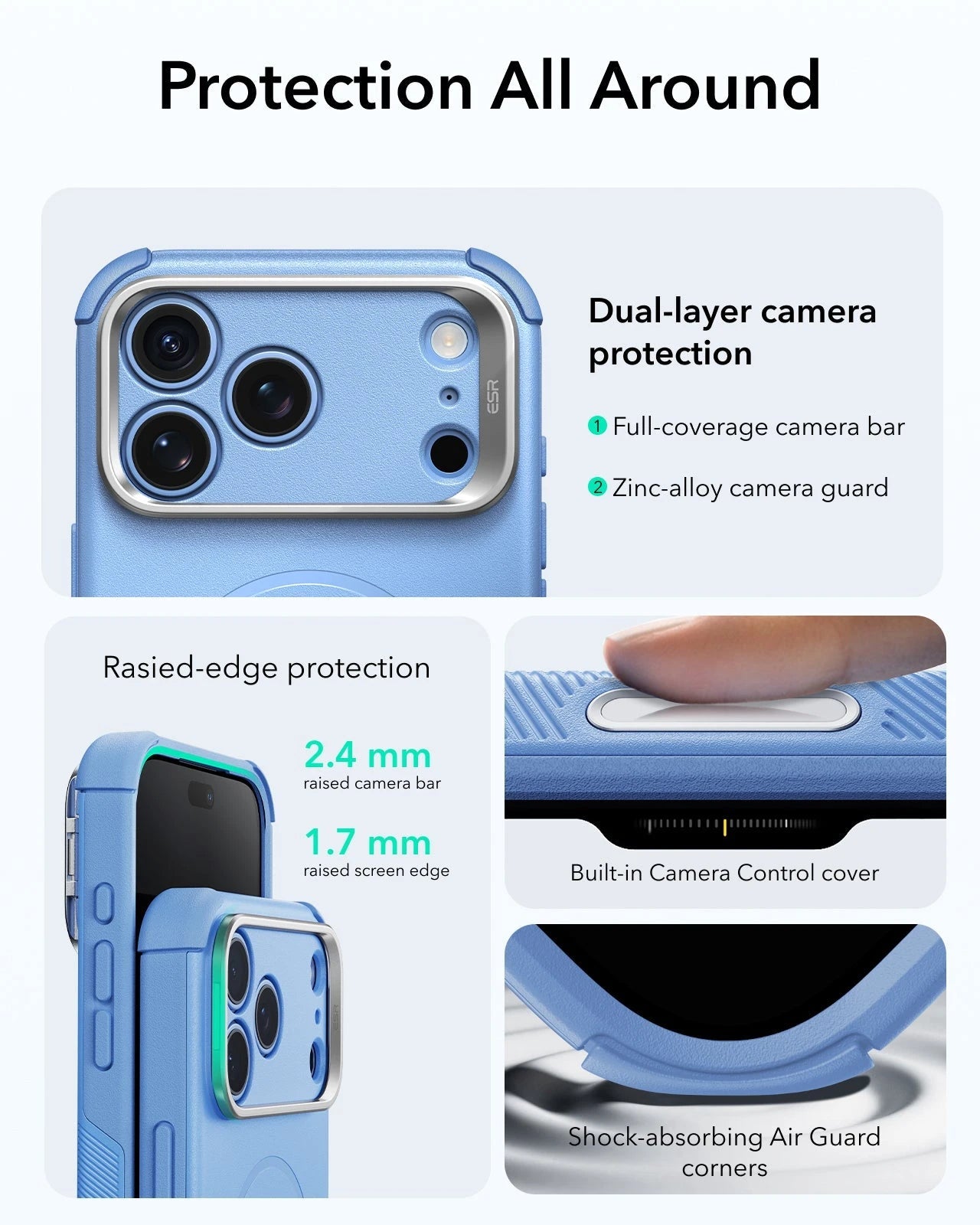 ESR Misty Blue iPhone 18 Pro Tough Phone Case Magsafe with Stand Protection All Around