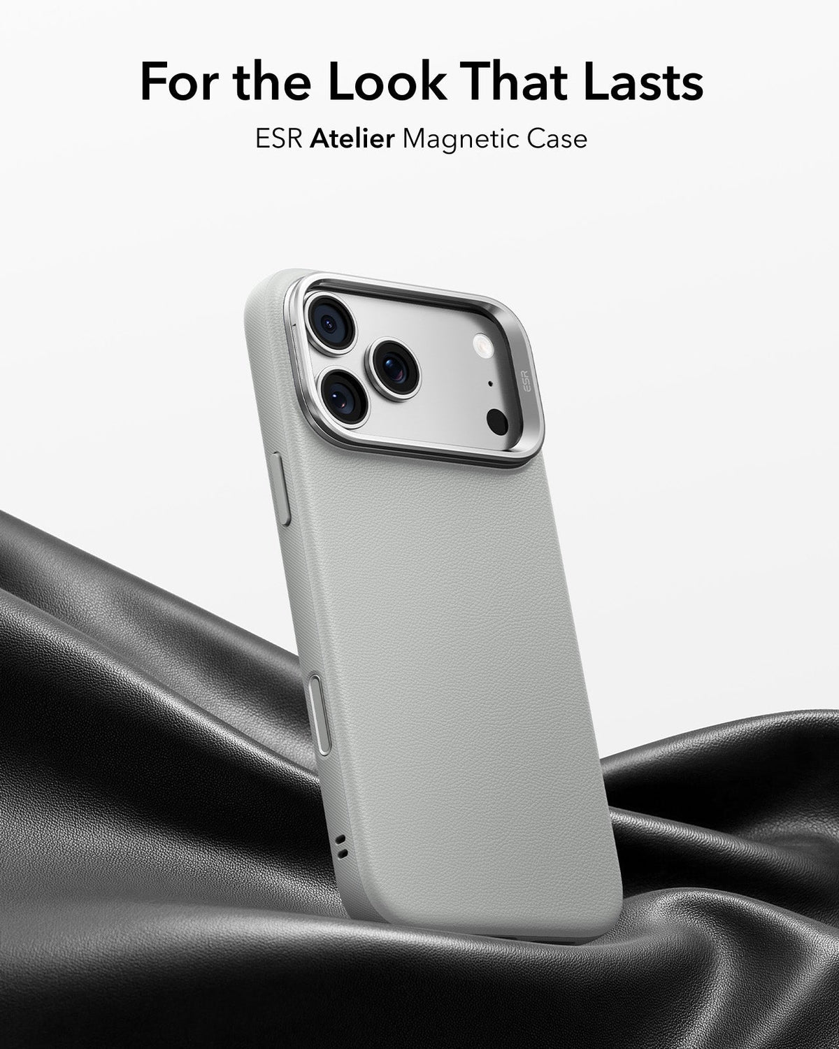 ESR Light Gray Leather iPhone 18 Pro Max Magsafe Case with Stand For the Look That Lasts