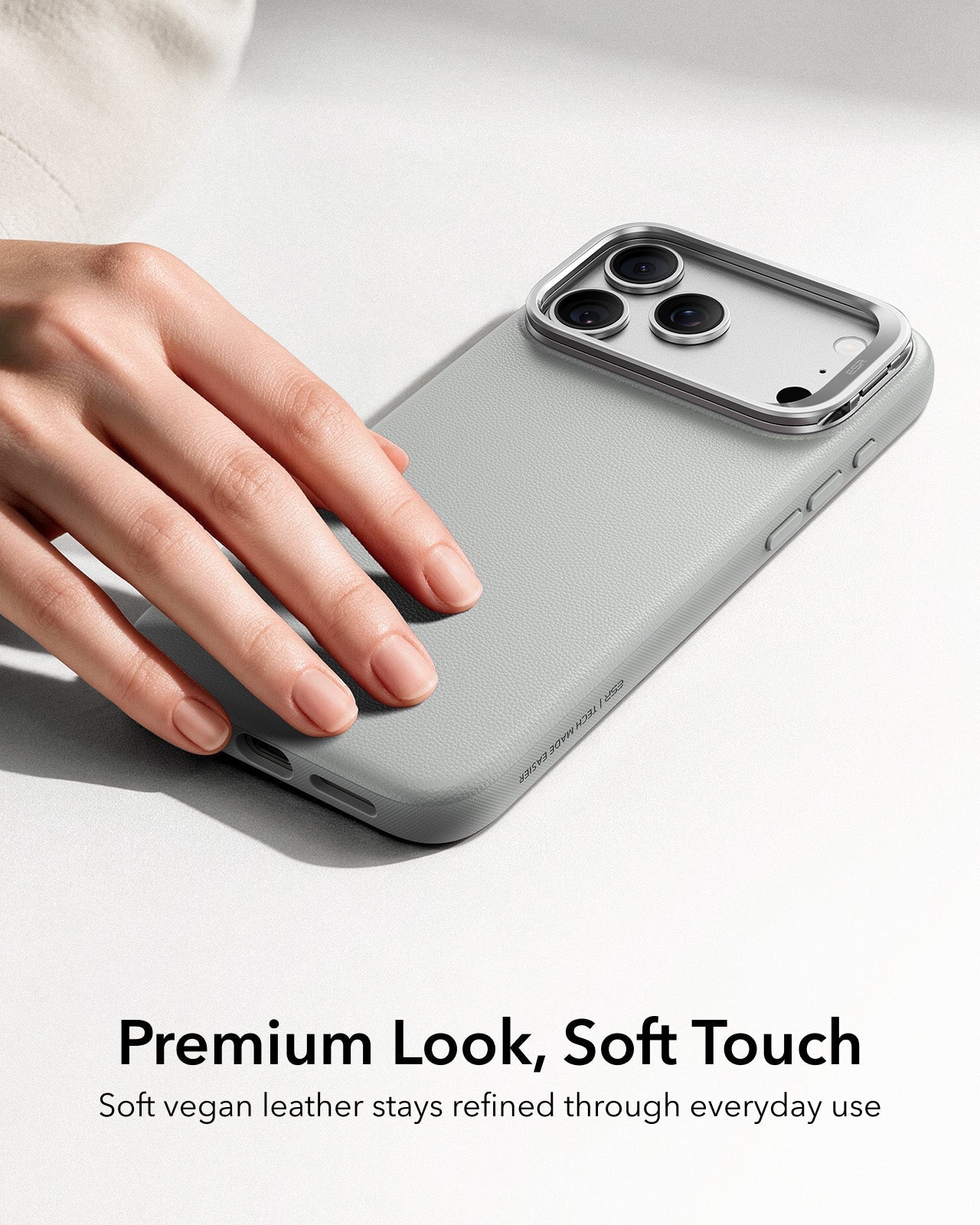 ESR Light Gray Leather iPhone 18 Pro Max Magsafe Case with Stand Premium Look, Soft Touch