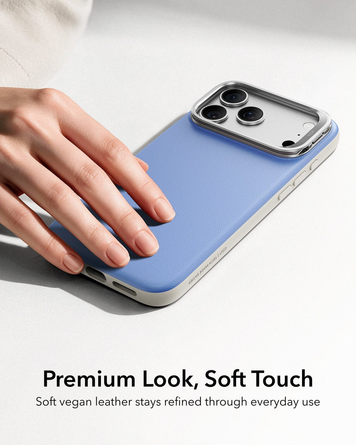 ESR Misty Blue Leather iPhone 18 Pro Max Magsafe Case with Stand Premium Look, Soft Touch