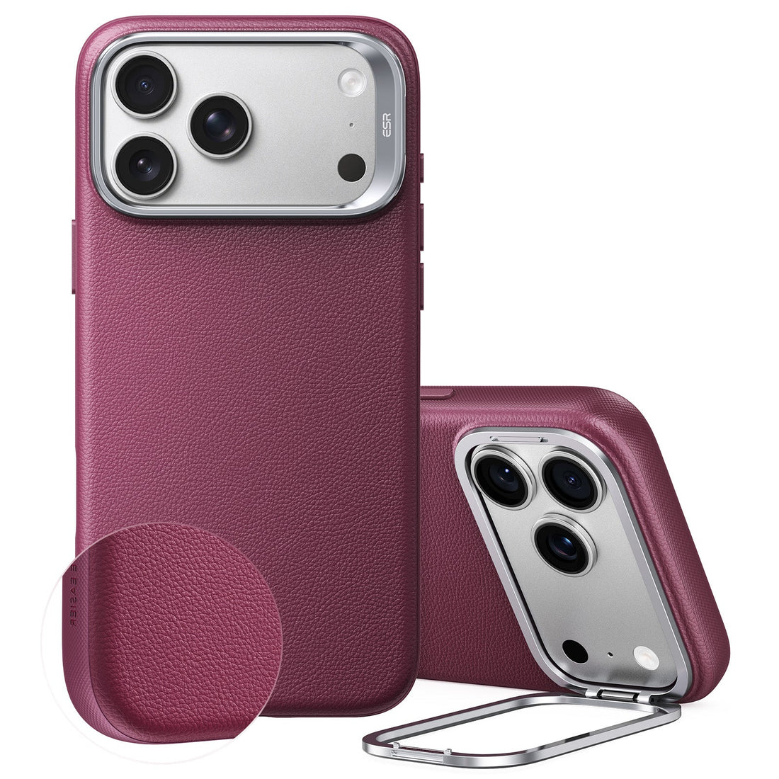 Deep Burgundy Vegan Leather iPhone 18 Pro Max Magsafe Case with Stand