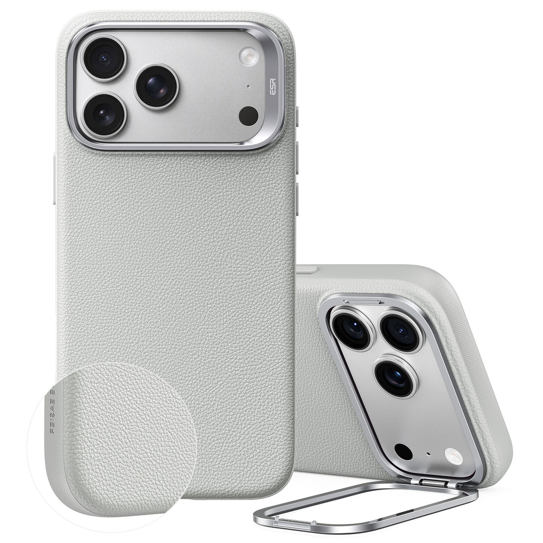 Light Gray Vegan Leather iPhone 18 Pro Max Magsafe Case with Stand