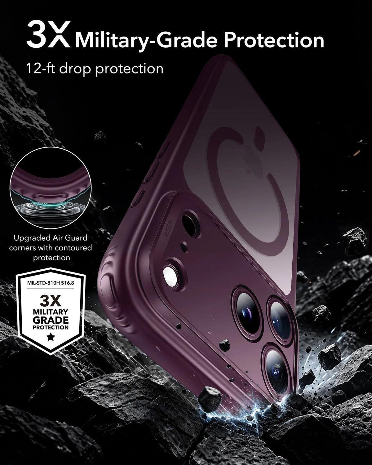 ESR Frosted Deep Burgundy iPhone 18 Pro Max Magsafe Slim Phone Case 3X Military-Grade Protection