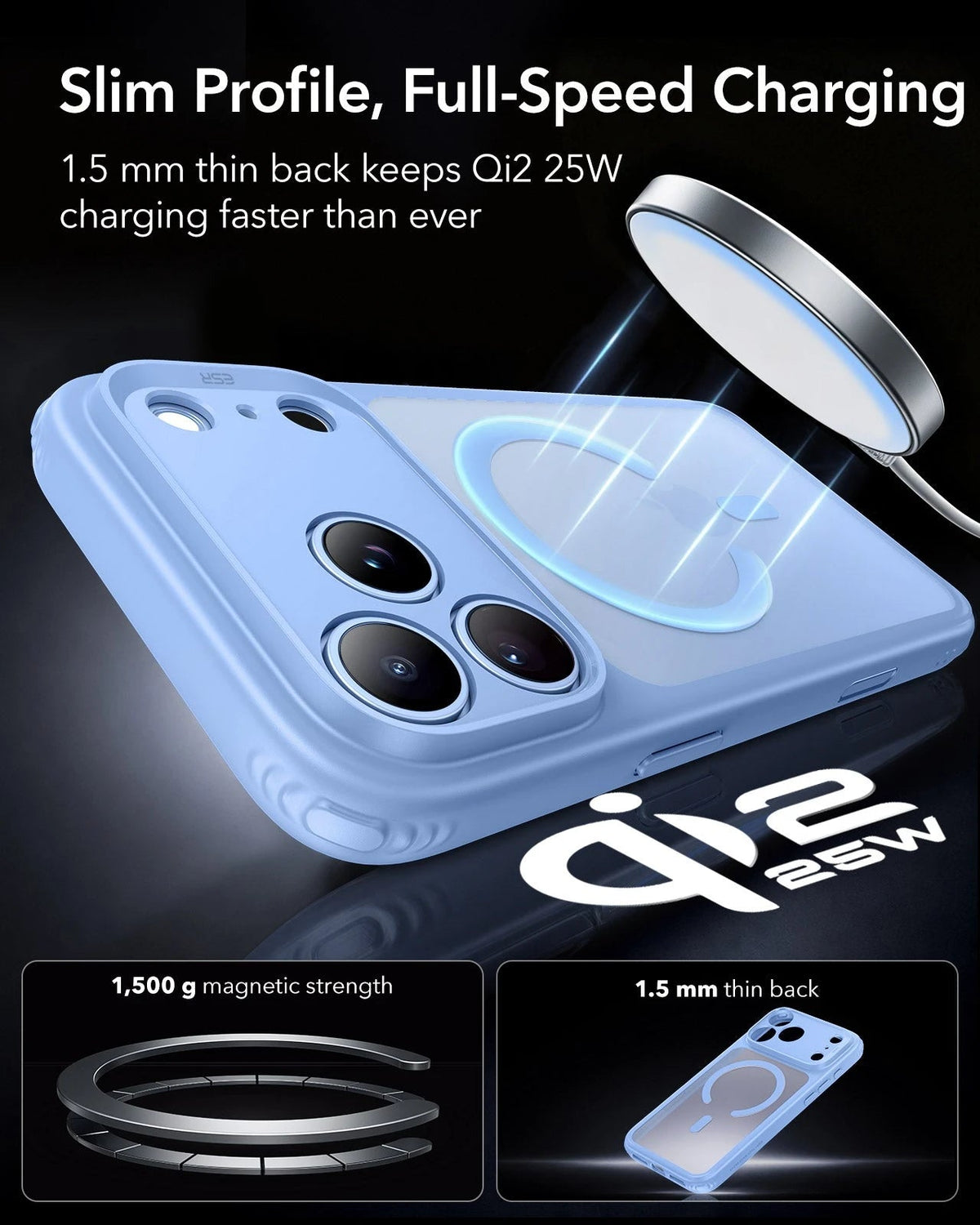 iPhone 2026 Pro Max Classic Hybrid Magnetic Case with Camera Control - Frosted Misty Blue ESR ESR