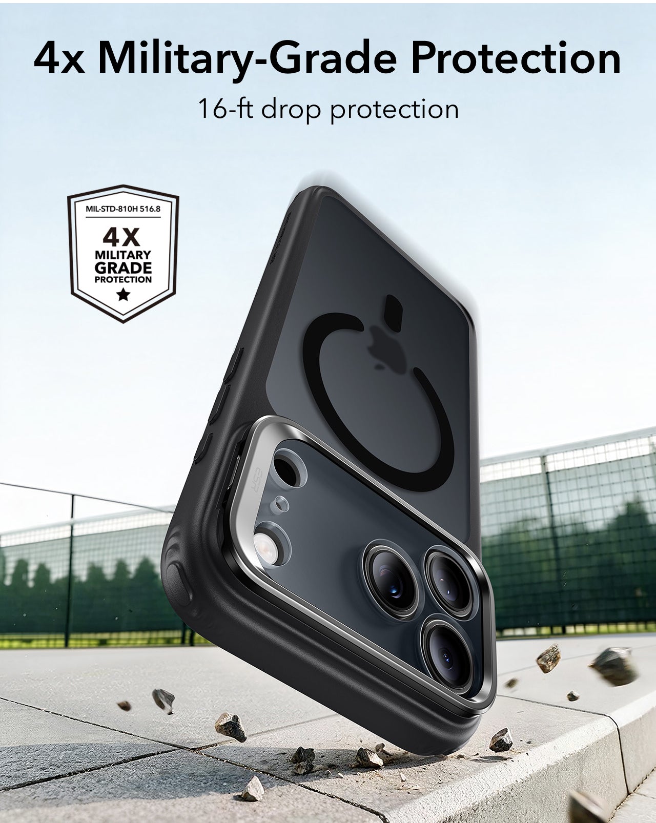 ESR Frosted Black iPhone 18 Pro Max Magsafe Slim Phone Case with Stand 4x Military-Grade Protection