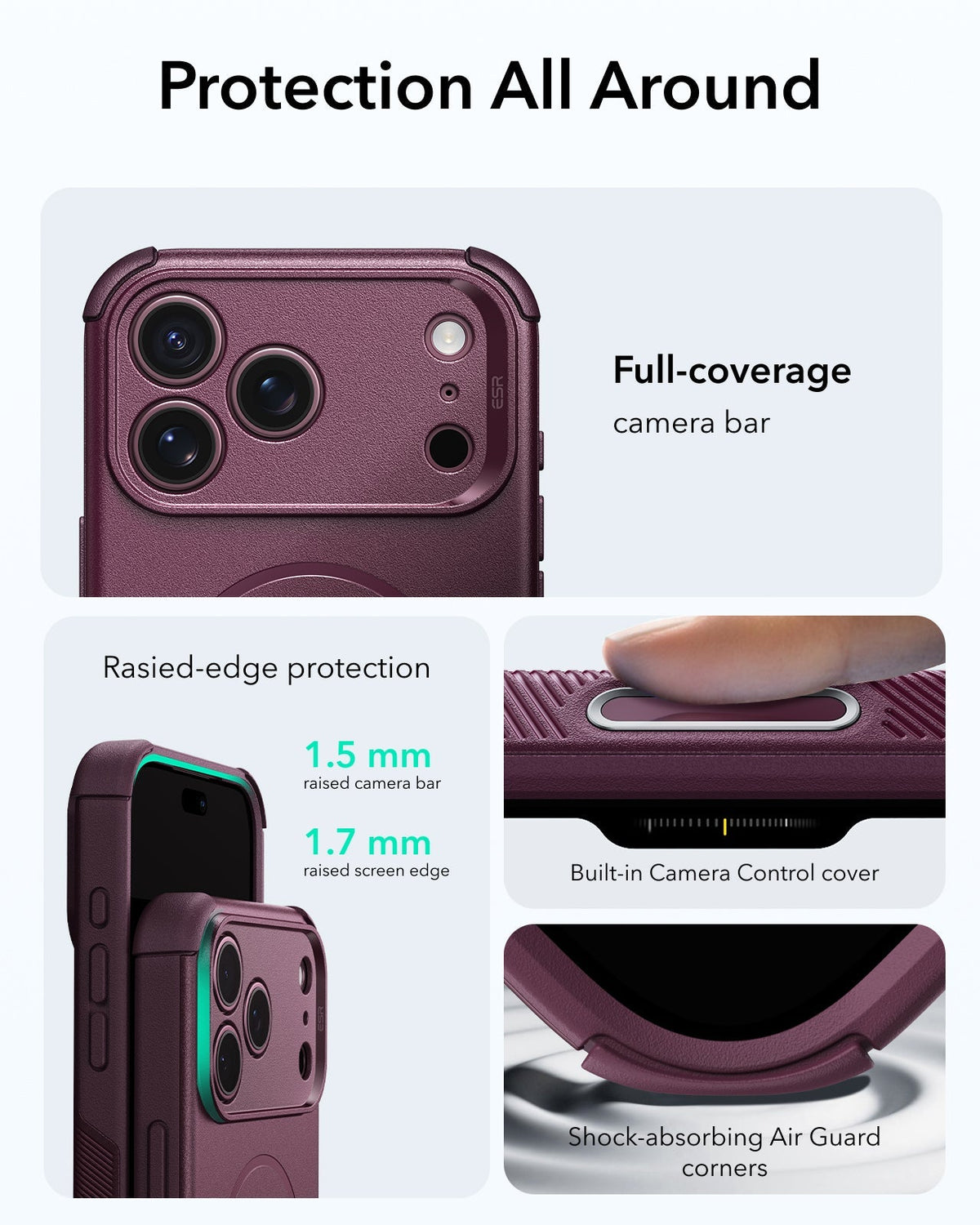 ESR Deep Burgundy iPhone 18 Pro Max Case Tough Phone Case with Magsafe Protection All Around