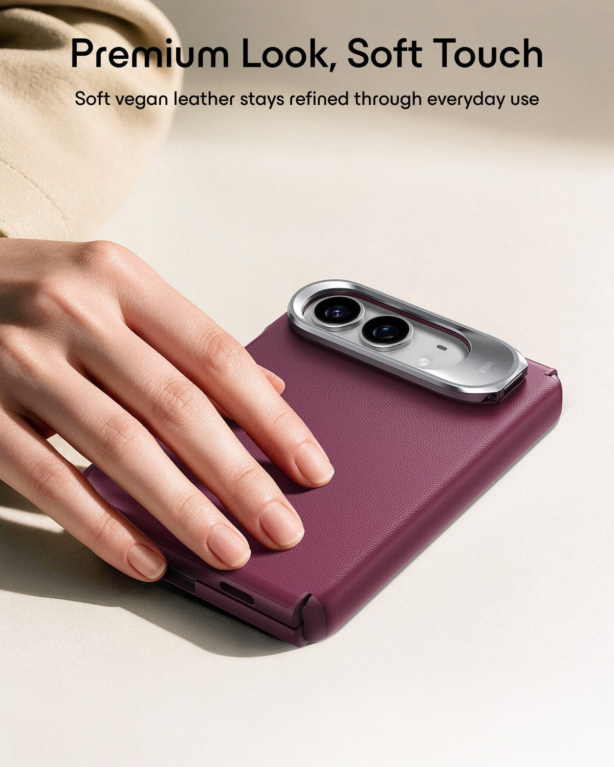 Deep Burgundy Vegan Leather iPhone Duo Magsafe Case with Stand Premium Look, Soft Touch
